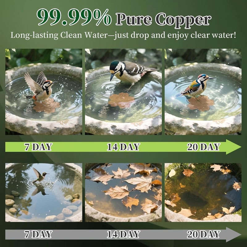Yncotte 99.99% Pure Copper Bird Bath Disk, Triple-Point Support Design Lower Cleaning Frequency for Physical Safe Water Purify Outdoor Bird Bowls All-Season - Image 2